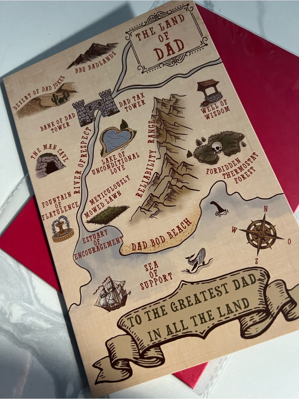 The Land of Dad Greeting Card - Red & Beige